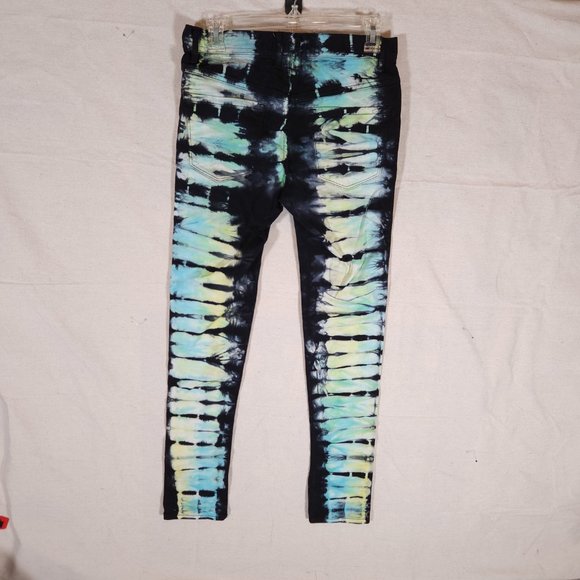 Rogue Jeans Tie Dye Mens 28 Black Skinny Stretchy Denim Pants Boho Retro - Picture 2 of 14